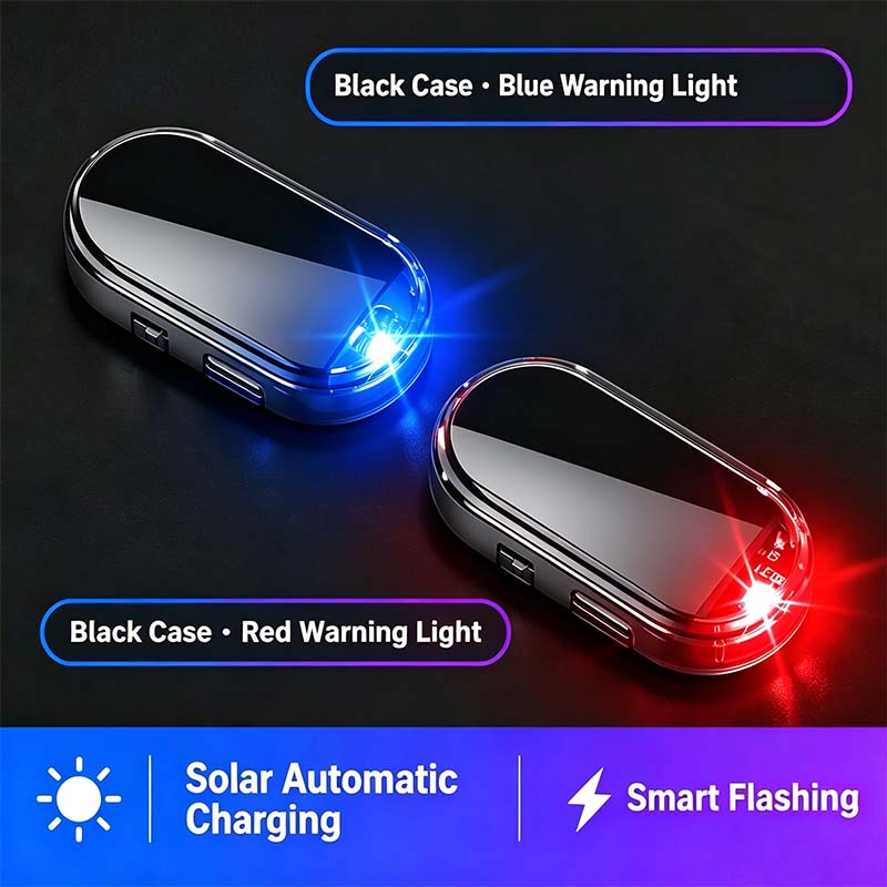 2PCS Solar Powered Fake Car Alarm Light, Auto Light Sensor LED Simulated Security Warning Lightđ¨