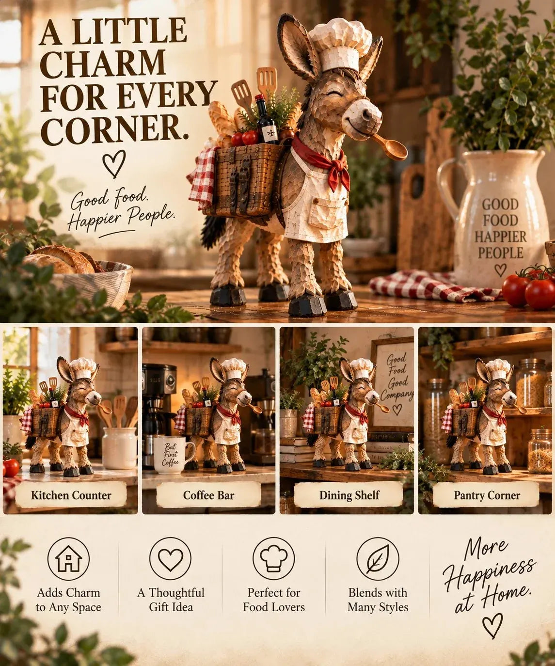 π« The Stubborn Little Chef β Carved Kitchen Donkey Figurine π