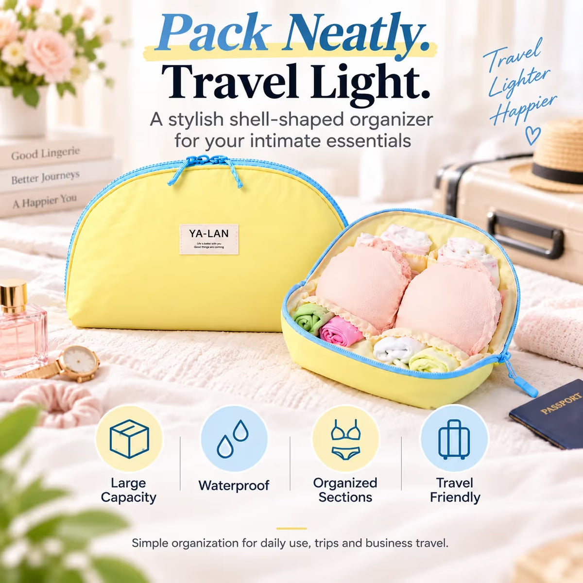 3-in-1 Travel Underwear Organizer Bag – Bra, Panty & Socks Storage Pouch