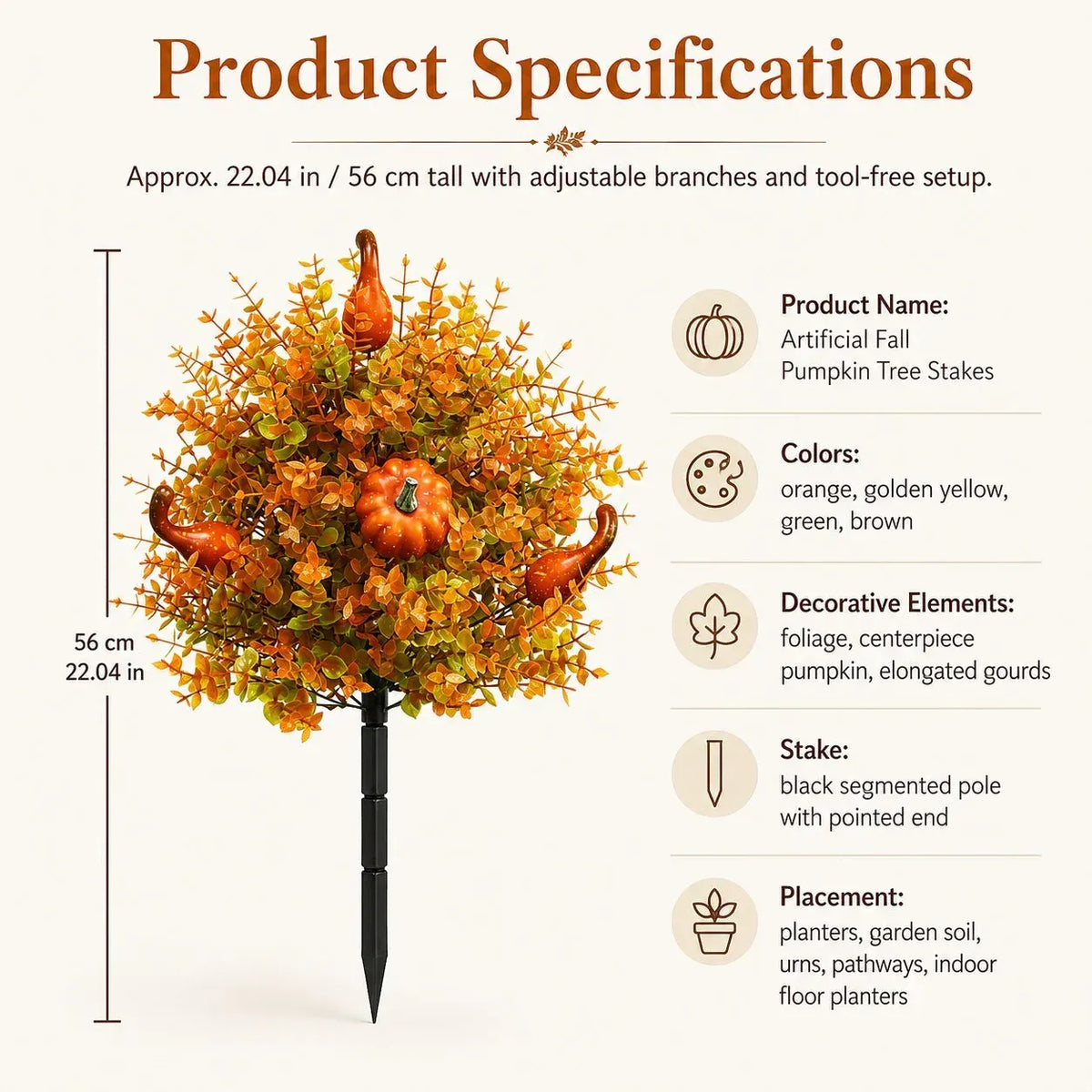 đĽ Artificial Fall Pumpkin Tree Stakes