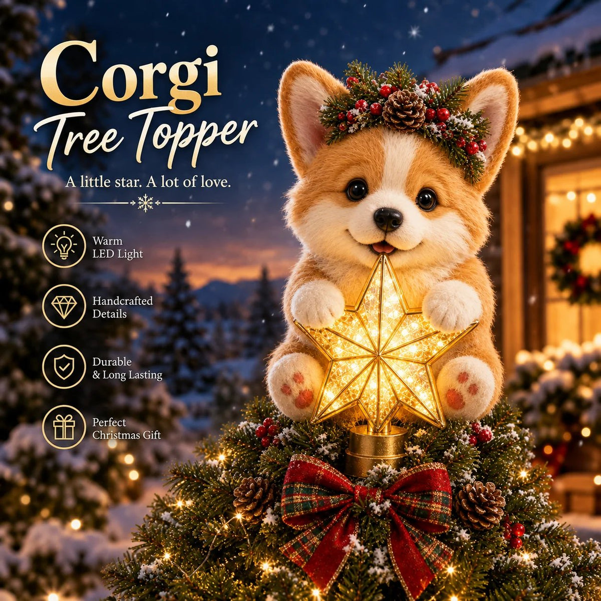 ๐ Christmas Glow Pup Tree Topper โ Light-Up Holiday Dog Tree Topper