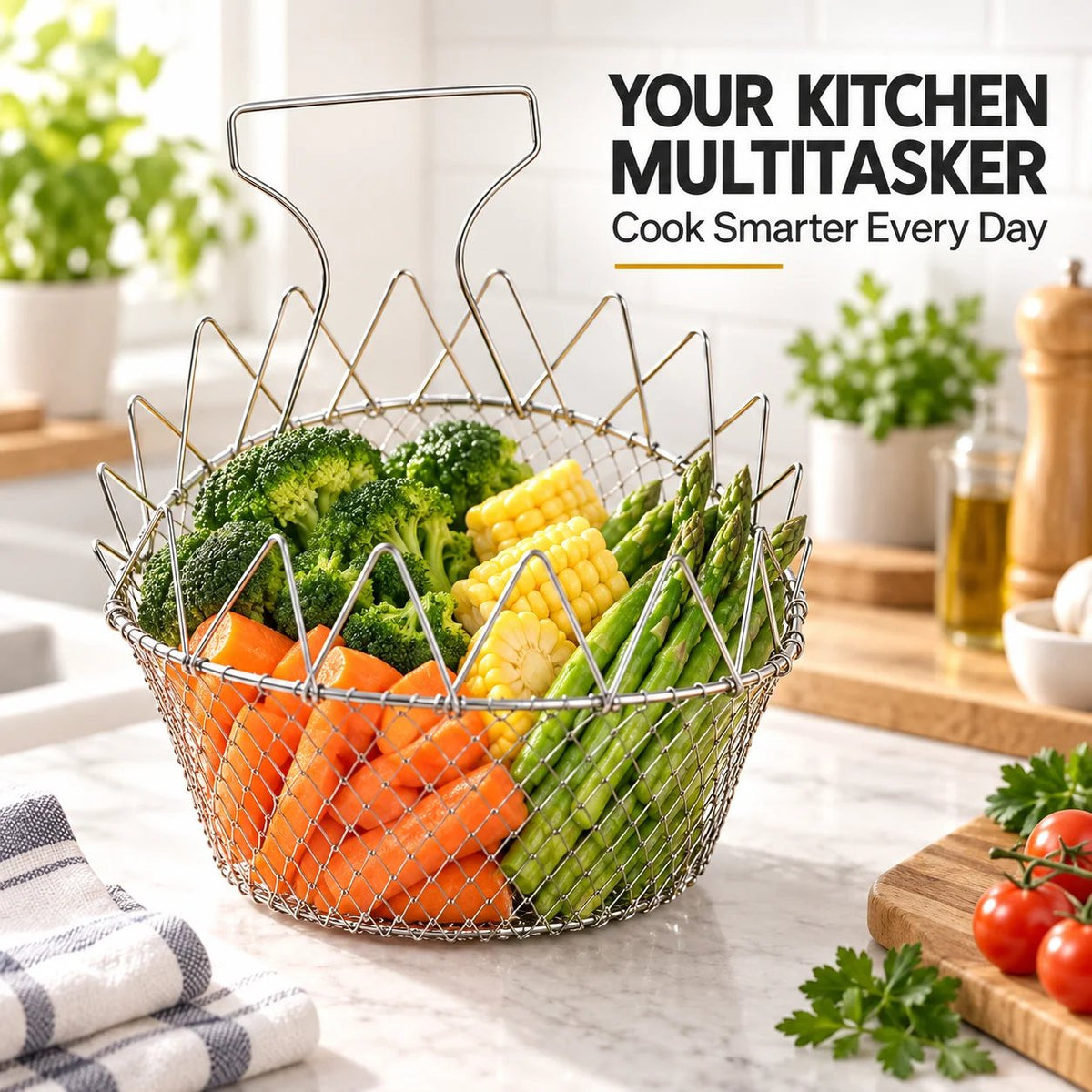 ๐ฅ BUY 1 GET 1 FREE โ Foldable Stainless Steel Frying Basket & Colander โจ