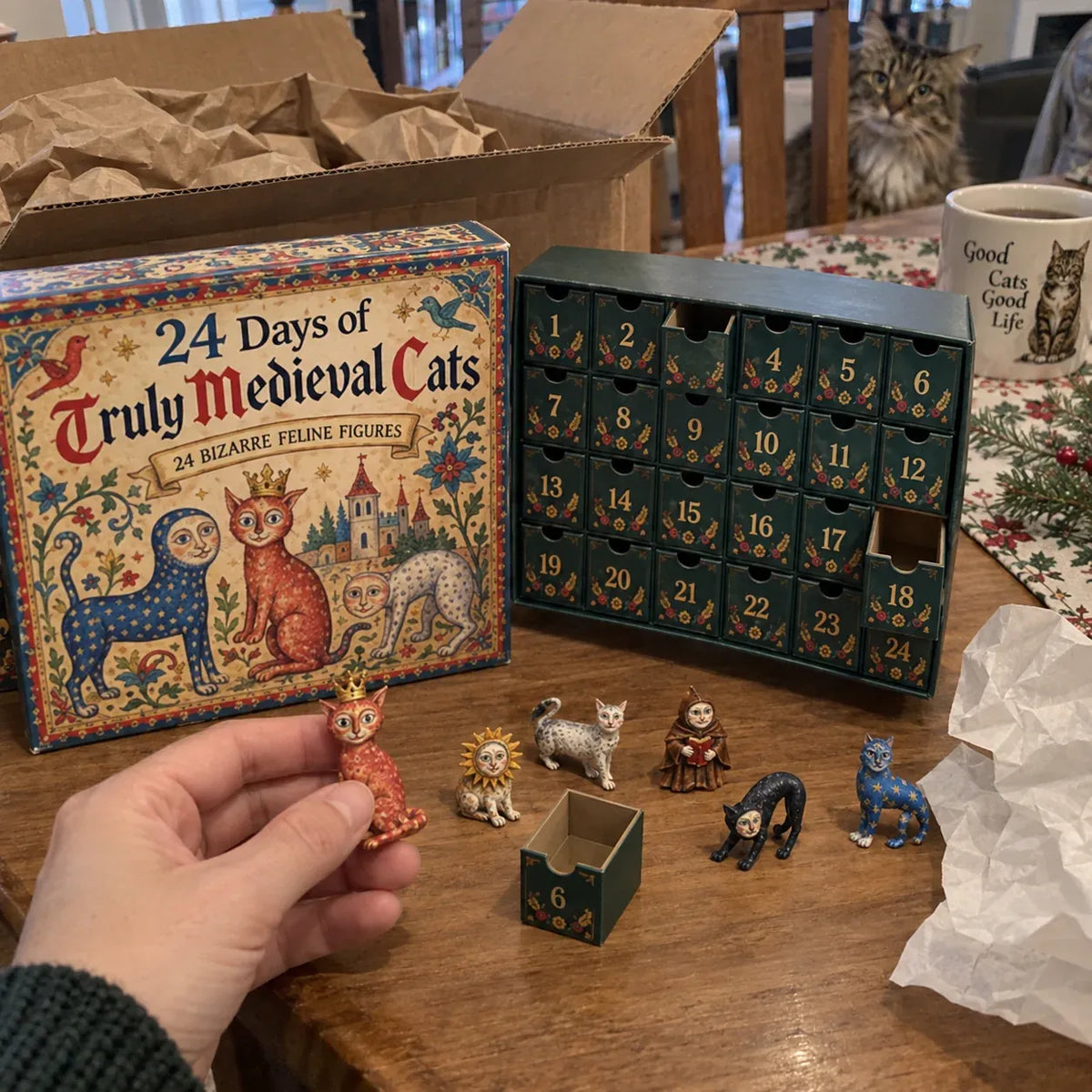 ππ° 24 Days of Ugly Medieval Cats β 2026 Advent Calendar with 24 Unique 2D Flat-Printed Acrylic Cat Designs, Funny Medieval-Inspired Christmas Countdown for Cat Lovers