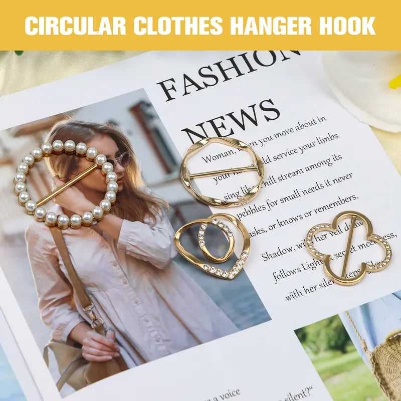 4 Counts Women's Fashion Metal Shirt Clips, Shape-Including Round and Heart Designs π