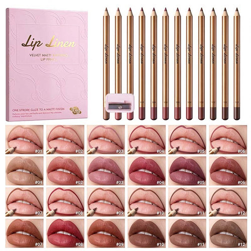 12 Pcs Matte Lip Liner Set with Sharpener, Blendable Lip Pencil 💄