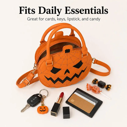 Spooky Jack‑O‑Lantern Pumpkin Crossbody Bag Novelty Spiderweb Stitching Handbag🎃