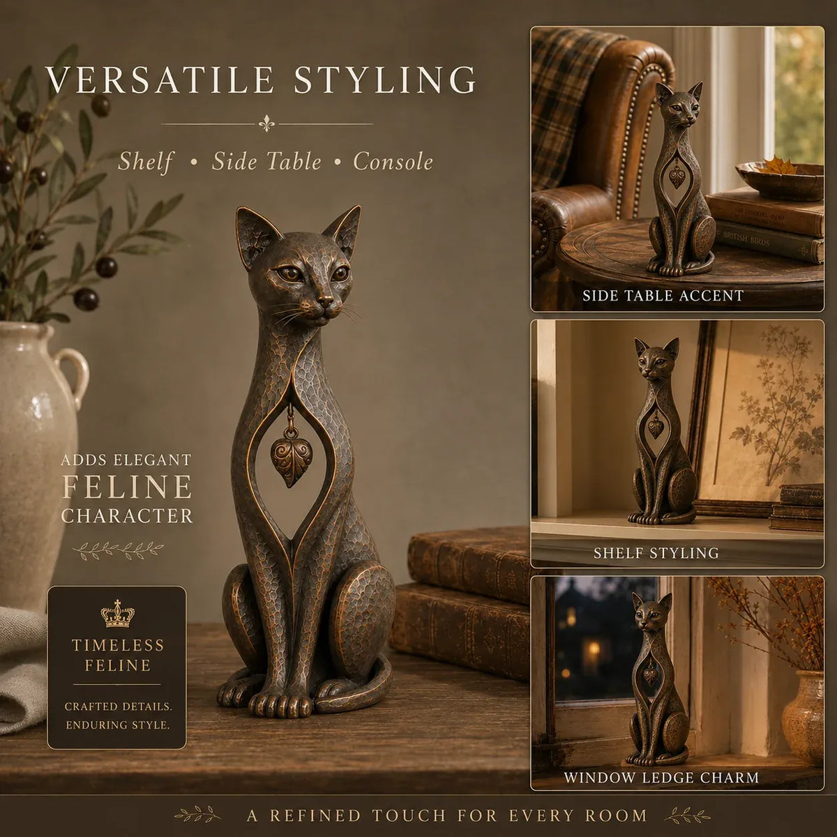 🐱 ❤️Last Day 50% OFF – Heritage Heart Cat SculptureTM | Vintage Metal Keepsake for Cat Lovers