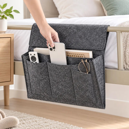 🛏️ Hanging Felt Bedside Caddy Organizer – 5-Pocket Mattress & Sofa Storage ✨