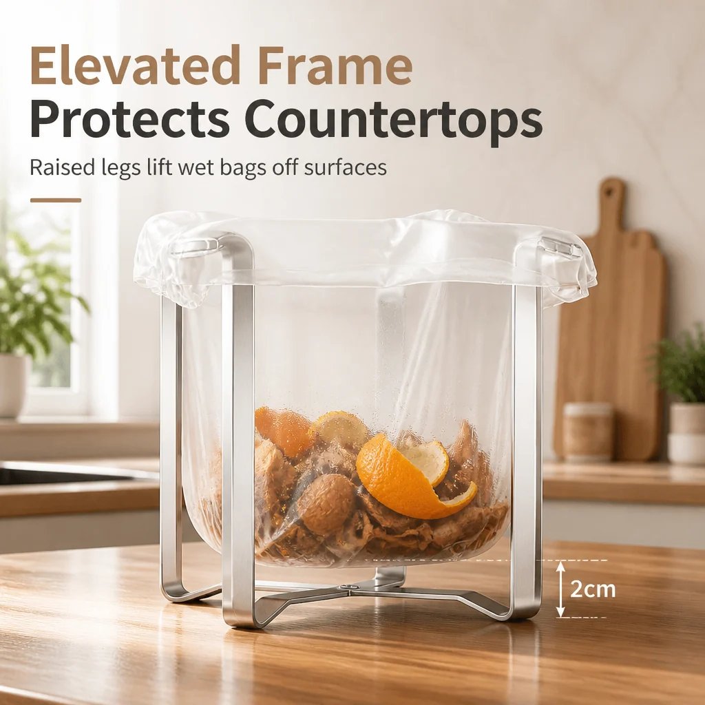 Foldable Stainless Steel Trash Bag Holder for Kitchen & Desktop