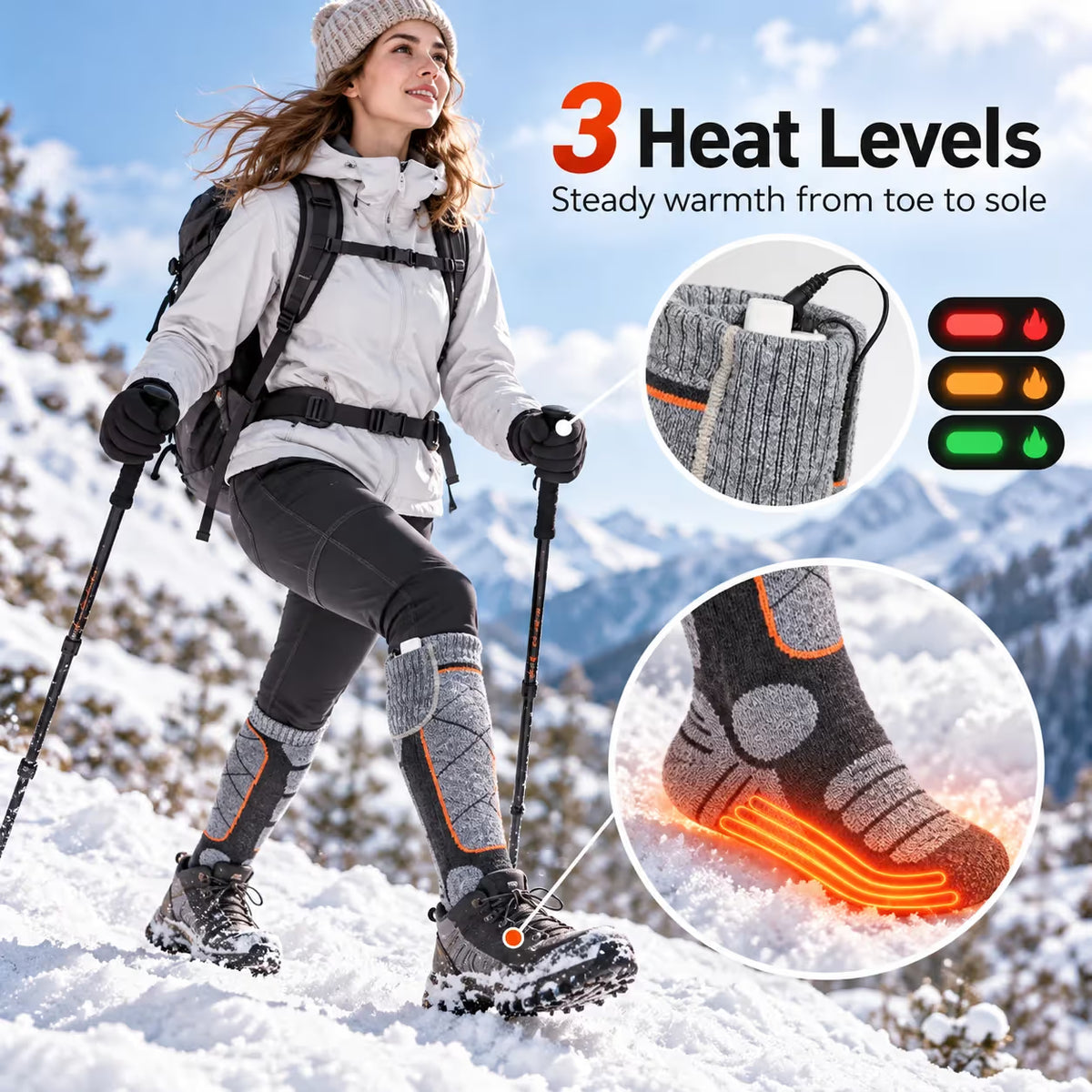 3-Step Temp USB Charging Foot Warm Stockings