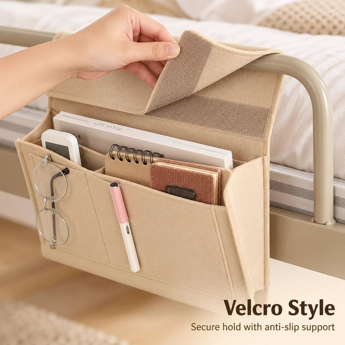 🛏️ Hanging Felt Bedside Caddy Organizer – 5-Pocket Mattress & Sofa Storage ✨