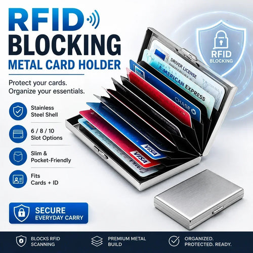 💸 Price Drop! 💰RFID-blocking card holder – stainless steel, slim design, 3 capacities. 📇✨