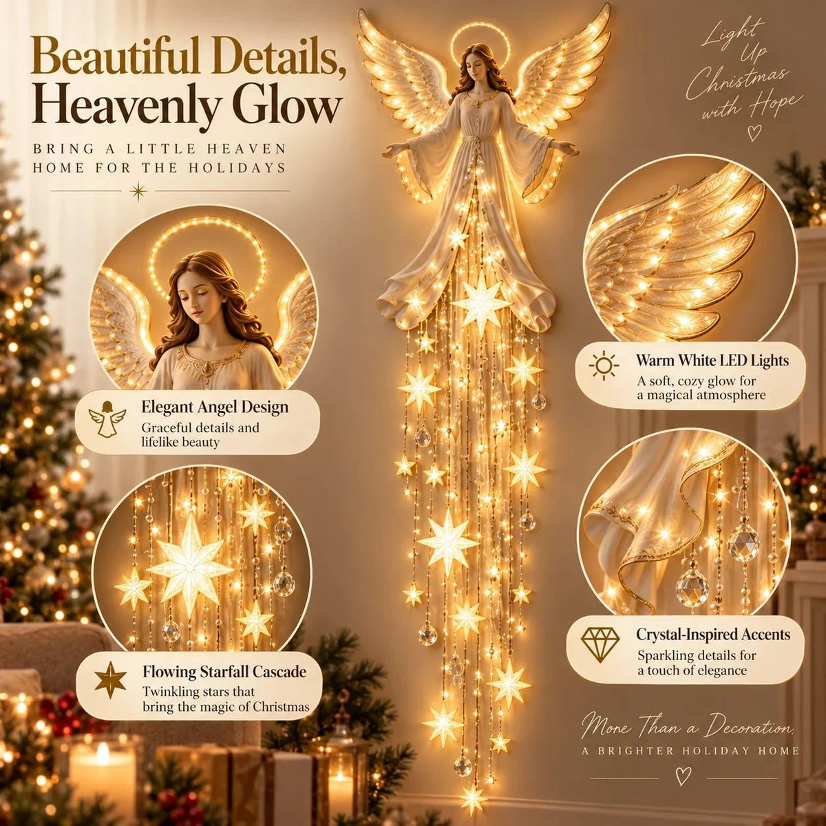 ✨🔥 Angel Blessing Starfall Wall LightTM – Heavenly Christmas Wall Decor