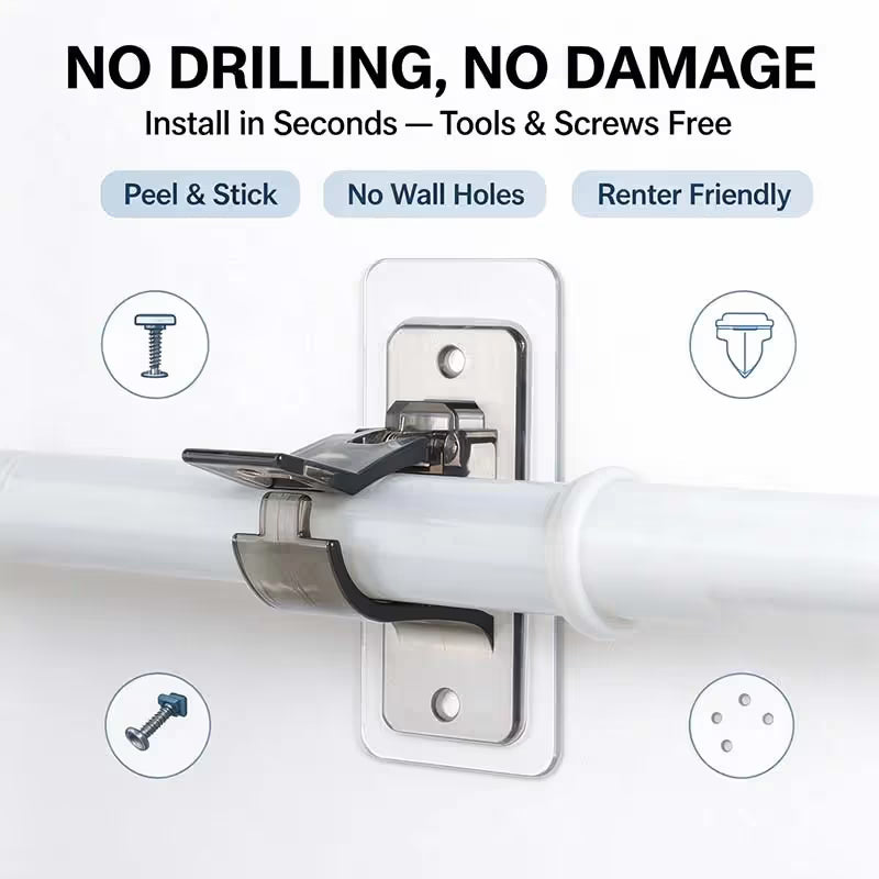 2-Pack No-Drill Curtain Rod Brackets, Self-Adhesive Multifunctional Acrylic Gel Rod Holder Hooks 🏠