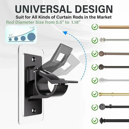 2-Pack No-Drill Curtain Rod Brackets, Self-Adhesive Multifunctional Acrylic Gel Rod Holder Hooks 🏠