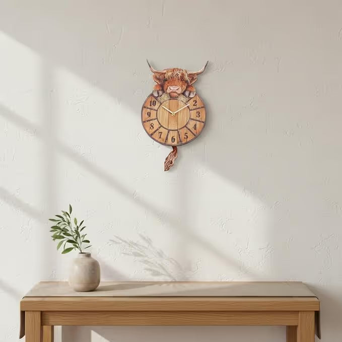 Swinging Tail Highland Cow Wall Clock