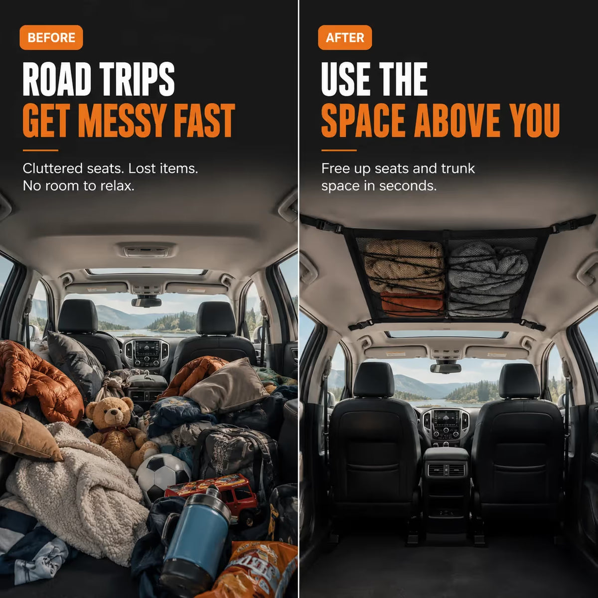 🚗 Car Ceiling Cargo Net | Hidden Roof Storage Organizer