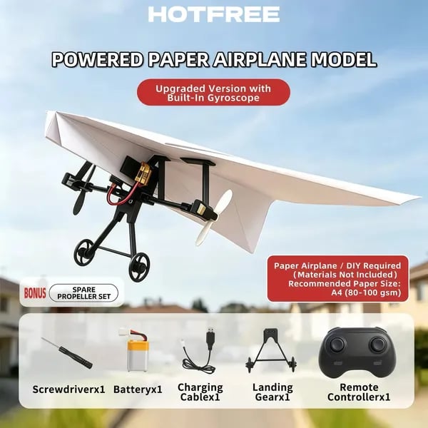 RC Paper Airplane Kit, Remote Control Plane with Gyro Stabilizer & Dual Propellers, DIY Foldable Flying Toy, Easy-to-Fly STEM Toy, Birthday Gift for Kids Boys & Adults(副本)