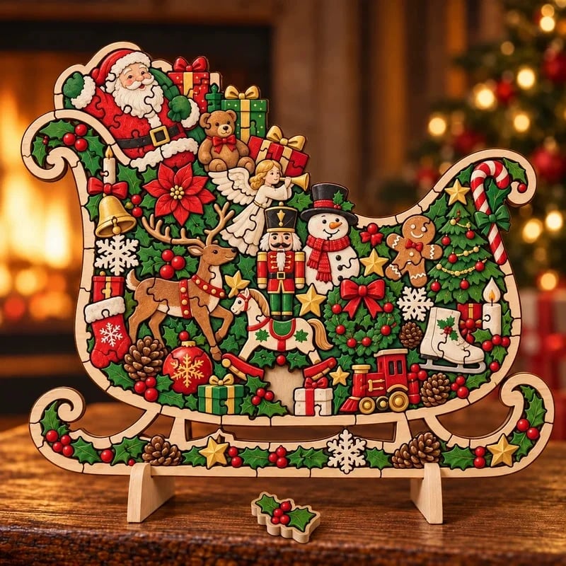 ⏳ Last Day 49% OFF – 🎄 20 cm Christmas Wooden Puzzle with Stand | 9 Festive Designs to Build & Display 🧩