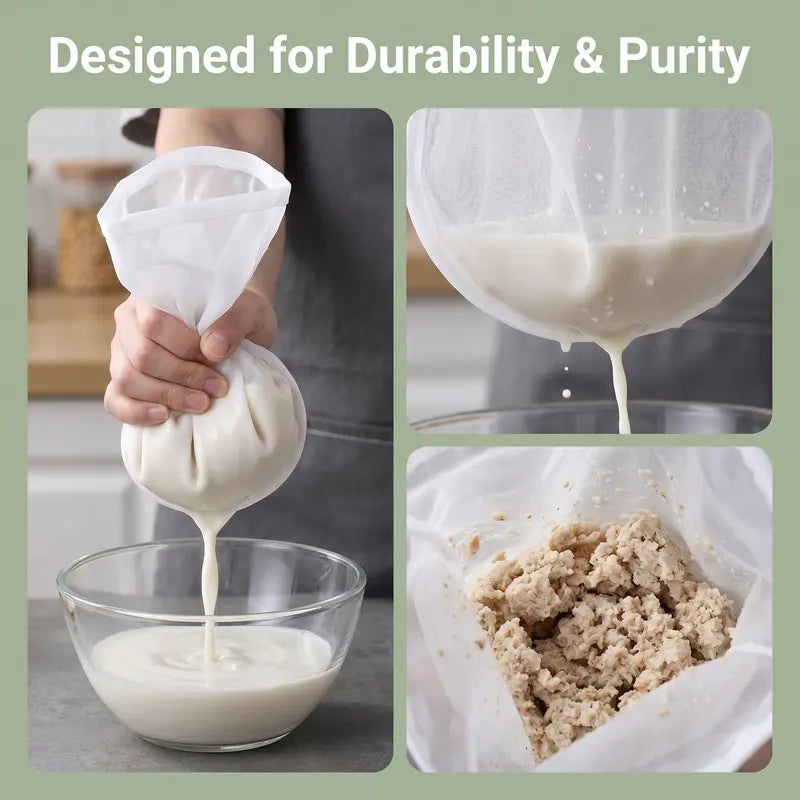 3 Pcs Bowl-Shaped Nylon Nut Milk Bag, Reusable Strainer Bags 🥛
