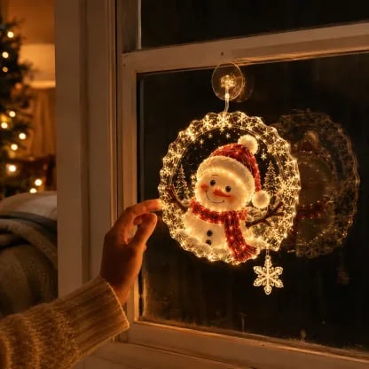 🏅 2026 Best Seller ✨🎄Lighted Christmas Window Decoration with Suction Cup Flat Version | Warm LED Window Light with Double-Layer Design & Multiple Festive Styles ✨