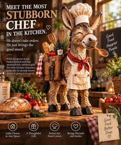 🫏 The Stubborn Little Chef — Carved Kitchen Donkey Figurine 🎁