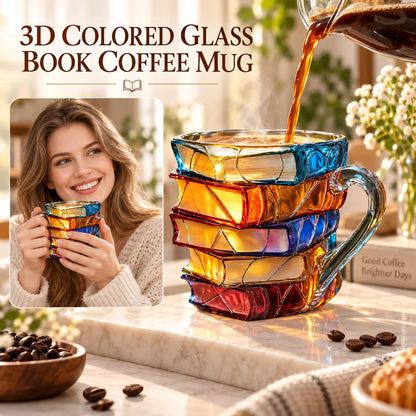 📚 Hand-Painted 3D Book Stack Glass Mug – Cozy Reader Gift, Only 7 Left ☕