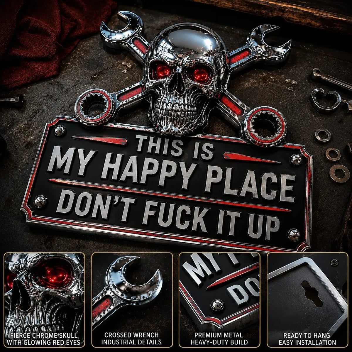 💀"This Is My Happy Place" Garage Wall Sign