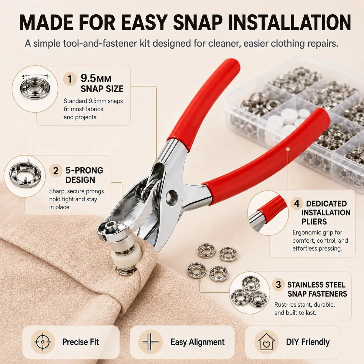 100pcs Invisible Colored Metal Buckle & 1 Count Manual Pressure Pliers