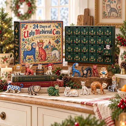 🐈🏰 24 Days of Ugly Medieval Cats – 2026 Advent Calendar with 24 Unique 2D Flat-Printed Acrylic Cat Designs, Funny Medieval-Inspired Christmas Countdown for Cat Lovers