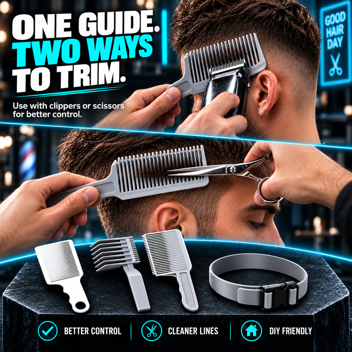 ✂️ 4-Piece Hair Cutting Guide Kit – Adjustable Home Barber Set