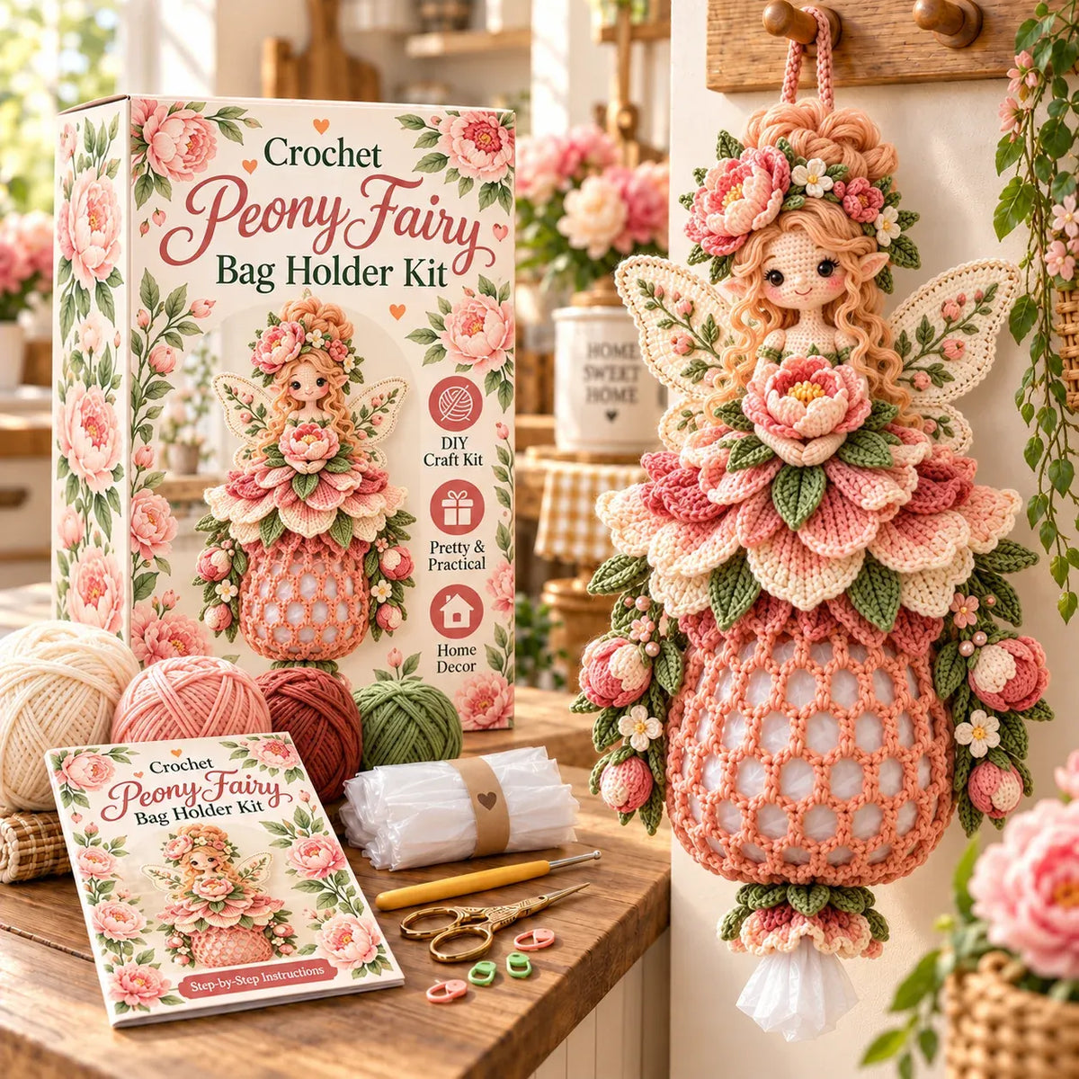 🔥 BUY 3 GET 1 FREE 🔥- 🌸 Flower Fairy Crochet Bag Holder DIY Kit | 6 Garden-Inspired Designs 🧚‍♀️