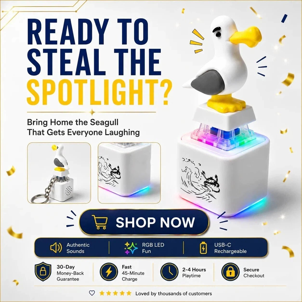 Seagull MINE! Button Keychain-Real Sound & LED Light, Funny Interactive Gift for Friends & Family summerwins