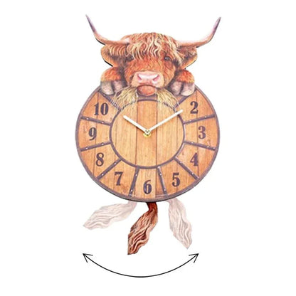 Swinging Tail Highland Cow Wall Clock