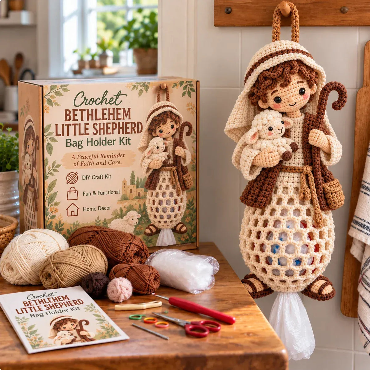 🧶 Beginner-Friendly Blessed Home Crochet Bag Holder DIY Kit | 4 Faith-Inspired Designs with Yarn, Tools & Guide Included ✝️