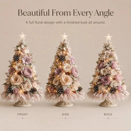 🌸 Pre-Decorated Blush Floral Tabletop Christmas Tree – Cordless Romantic Holiday Decor ✨