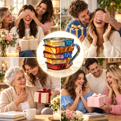📚 Hand-Painted 3D Book Stack Glass Mug – Cozy Reader Gift, Only 7 Left ☕