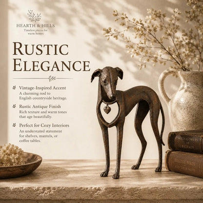 Heritage Heart Sighthound Sculpture – Vintage Iron Dog Accent for Timeless Interiors