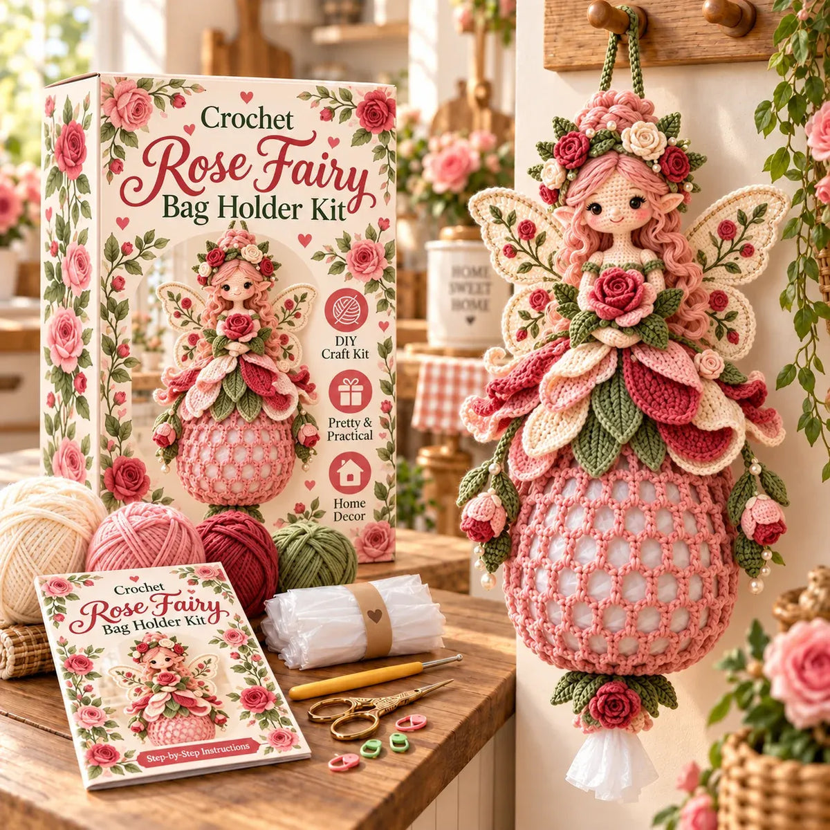 🔥 BUY 3 GET 1 FREE 🔥- 🌸 Flower Fairy Crochet Bag Holder DIY Kit | 6 Garden-Inspired Designs 🧚‍♀️