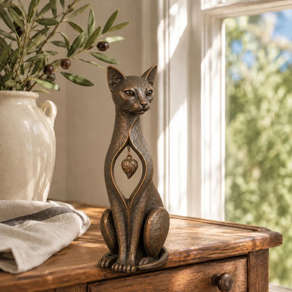 🐱 ❤️Last Day 50% OFF – Heritage Heart Cat SculptureTM | Vintage Metal Keepsake for Cat Lovers