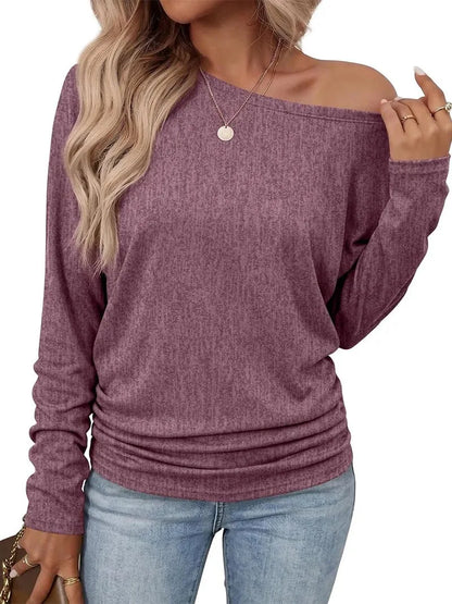 Womens Long Sleeve Shirts Ruched Hem Fall Tops Lightweight Sweaters