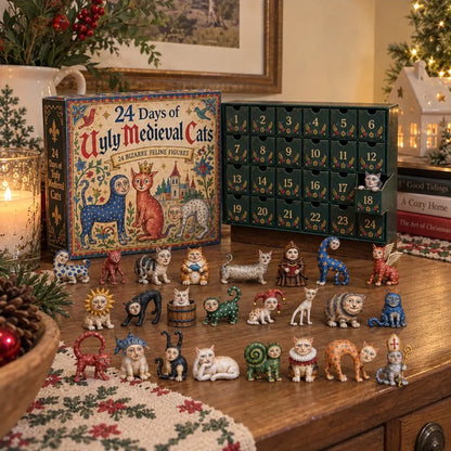 🐈🏰 24 Days of Ugly Medieval Cats – 2026 Advent Calendar with 24 Unique 2D Flat-Printed Acrylic Cat Designs, Funny Medieval-Inspired Christmas Countdown for Cat Lovers