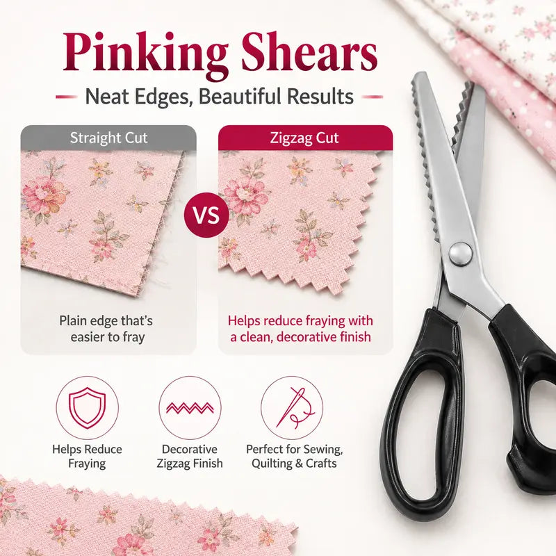 Straight cut versus zigzag cut comparison with pinking shears
