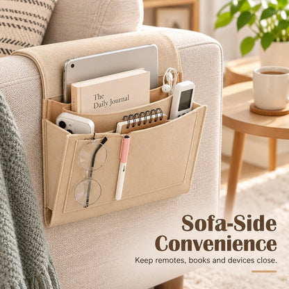 🛏️ Hanging Felt Bedside Caddy Organizer – 5-Pocket Mattress & Sofa Storage ✨