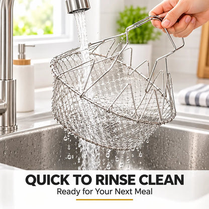 🔥 BUY 1 GET 1 FREE – Foldable Stainless Steel Frying Basket & Colander ✨