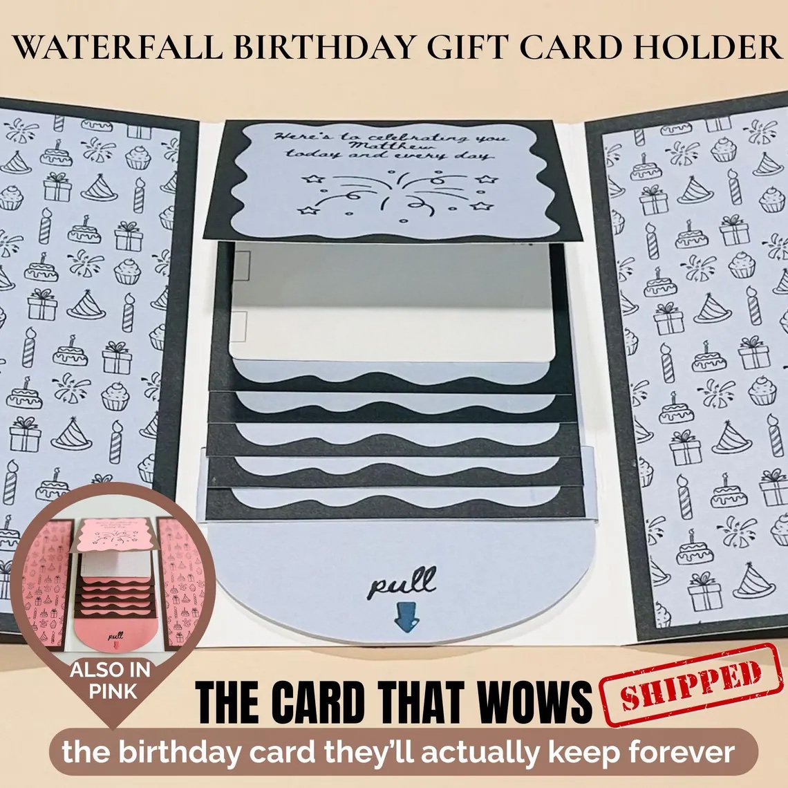 ⏳LAST DAY SALE ONLY￡6.99! 🎂✨ Handmade Waterfall Birthday Gift Card Booklet🎁💖