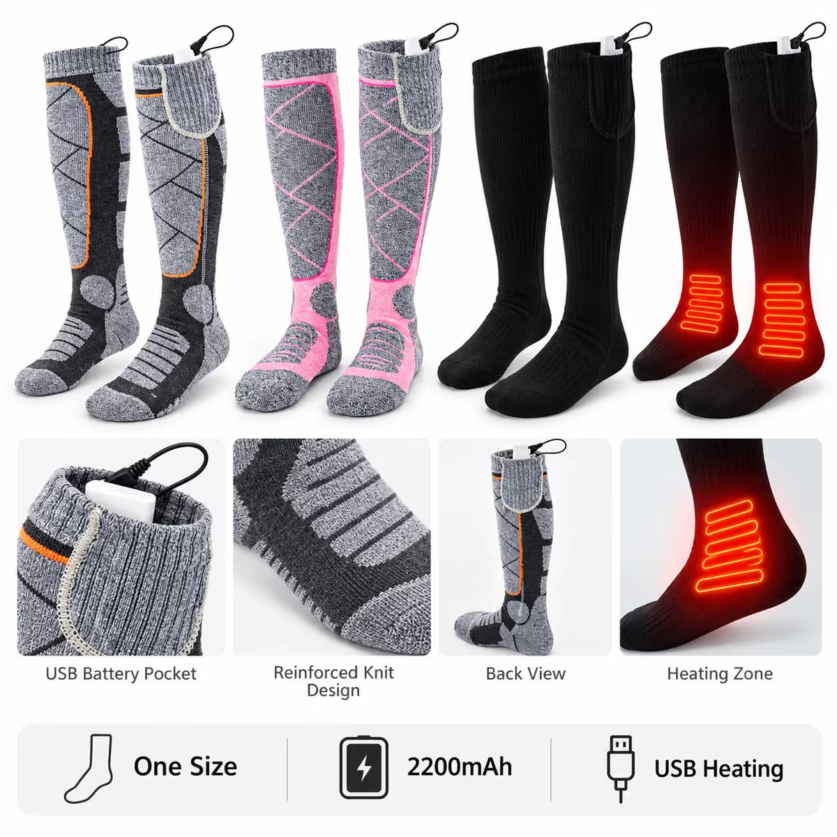 3-Step Temp USB Charging Foot Warm Stockings