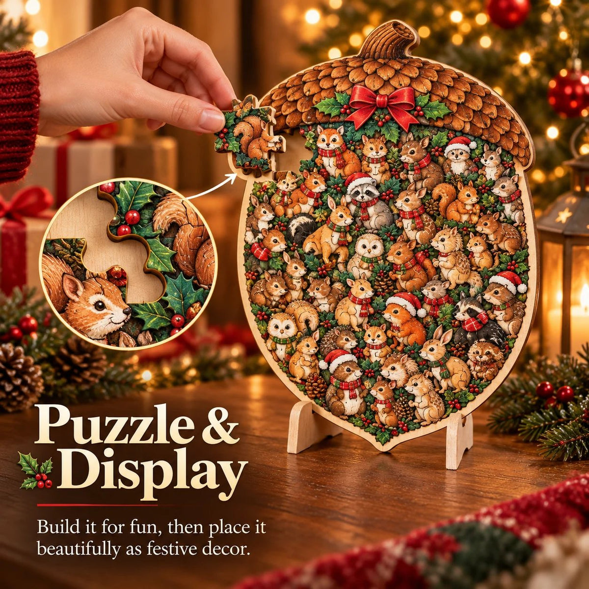 ⏳ Last Day 49% OFF – 🎄 20 cm Christmas Wooden Puzzle with Stand | 9 Festive Designs to Build & Display 🧩