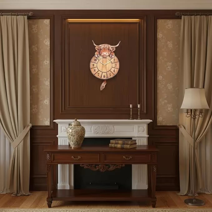 Swinging Tail Highland Cow Wall Clock