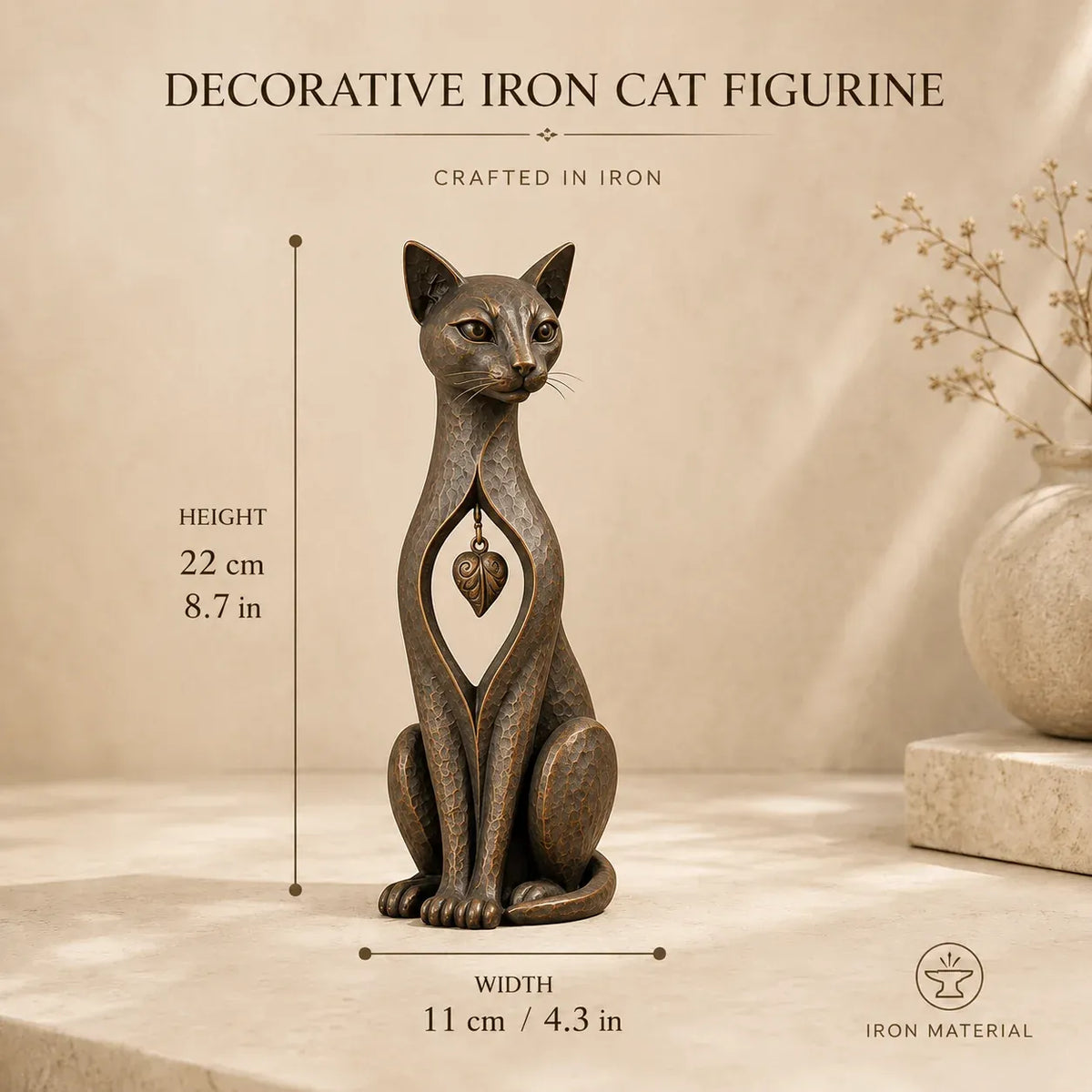 🐱 ❤️Last Day 50% OFF – Heritage Heart Cat SculptureTM | Vintage Metal Keepsake for Cat Lovers